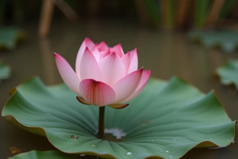 Fleur de lotus rose émergeant de l'eau boueuse, symbole de résilience et de renouveau dans la nature
